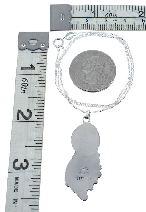 Sterling Silver Leaf Navajo Turquoise Pendant 16" Box Italian Chain Necklace Set AX127635